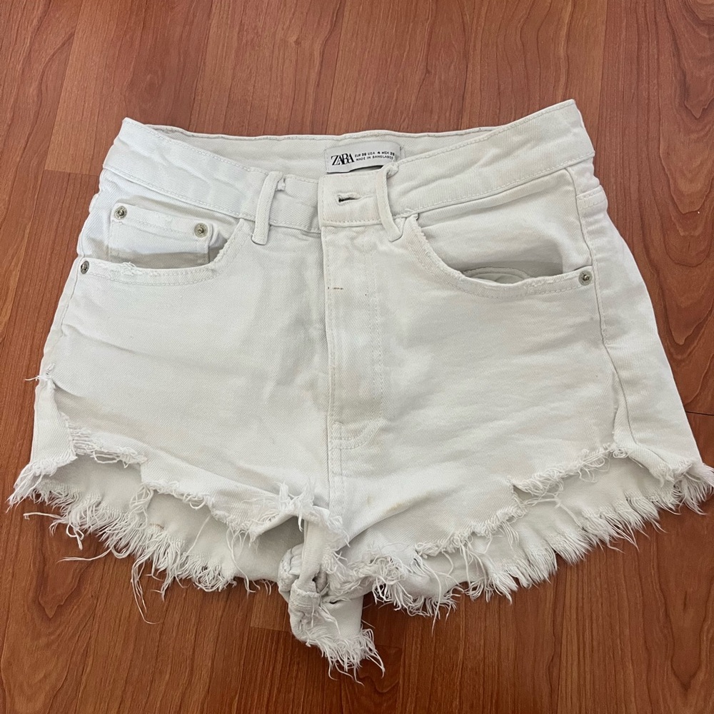 Zara white high waisted denim shorts